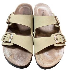 Odoly Double Strap‎ Slide Sandals Womens 42 Tan Beige Cork Footbed Buckle Shoes